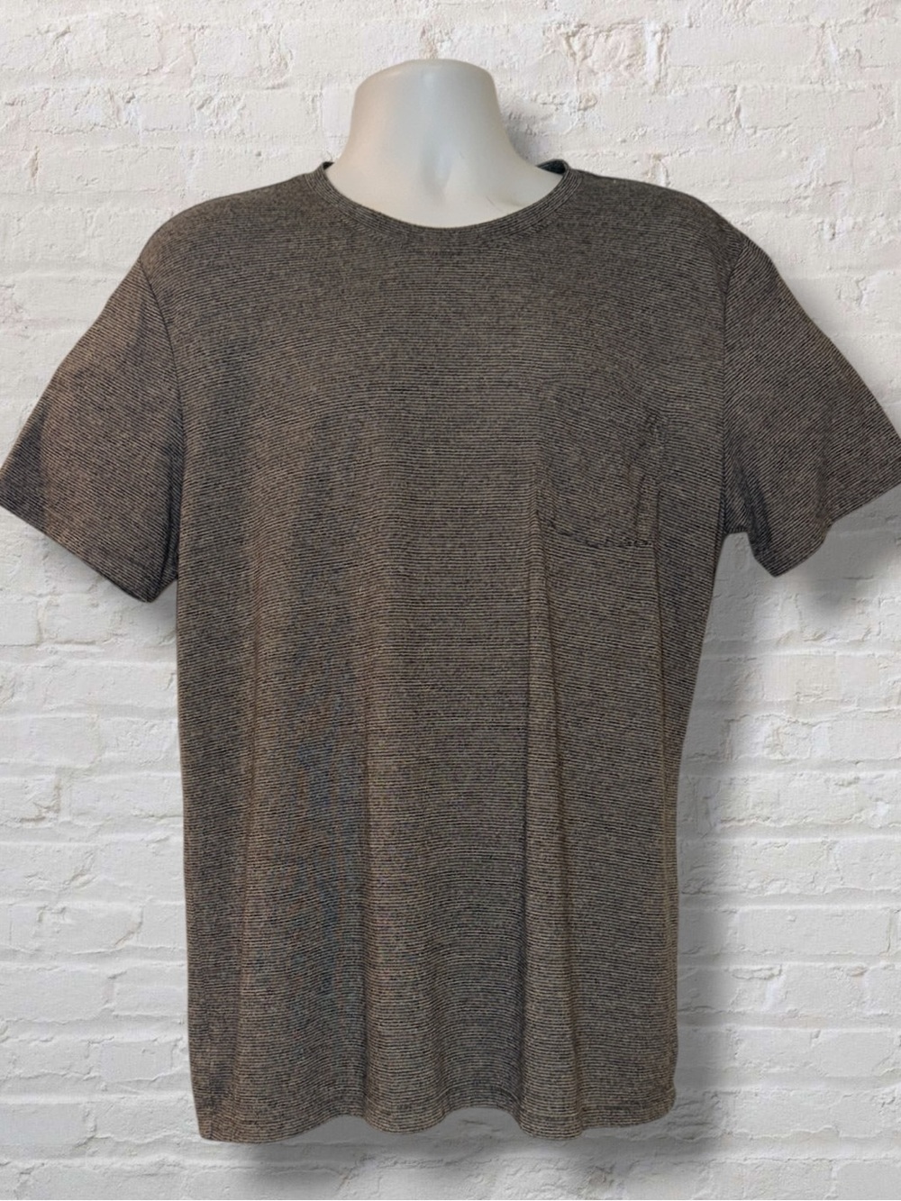 Public Opinion Mens Large Pocket T Shirt Brown Heather Stripe Crew Neck
